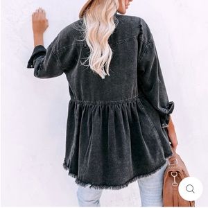 distressed denim button down shirt jacket VICI